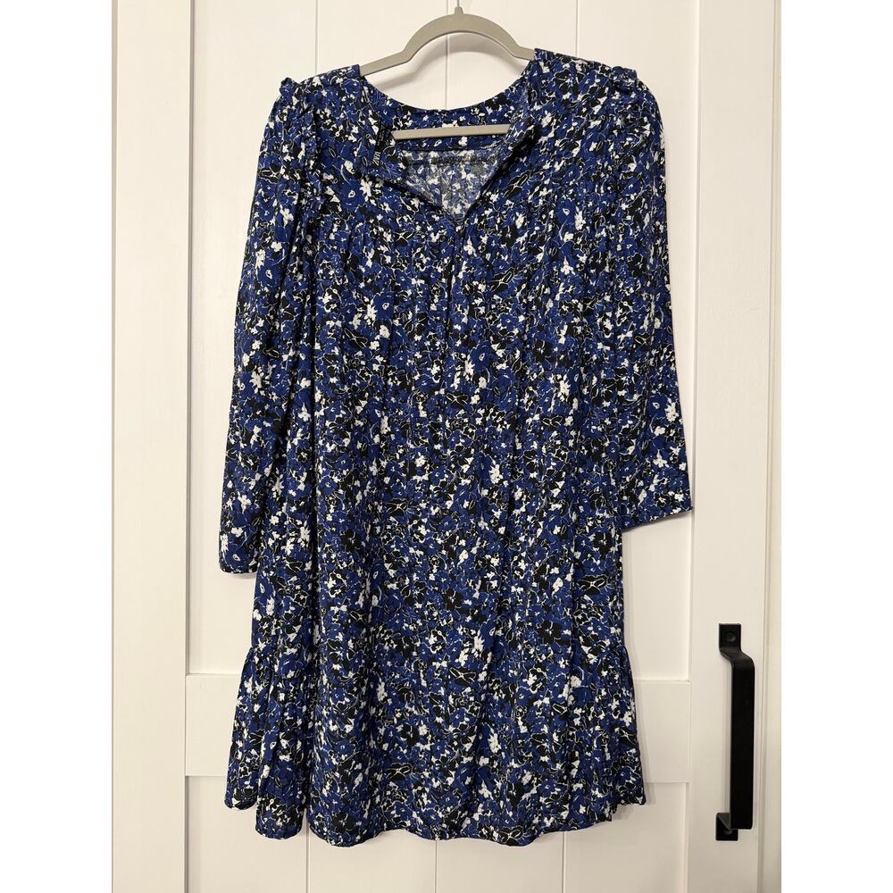 Zara Floral Mini Dress, navy blue, black, and white abstract floral print sz Sm